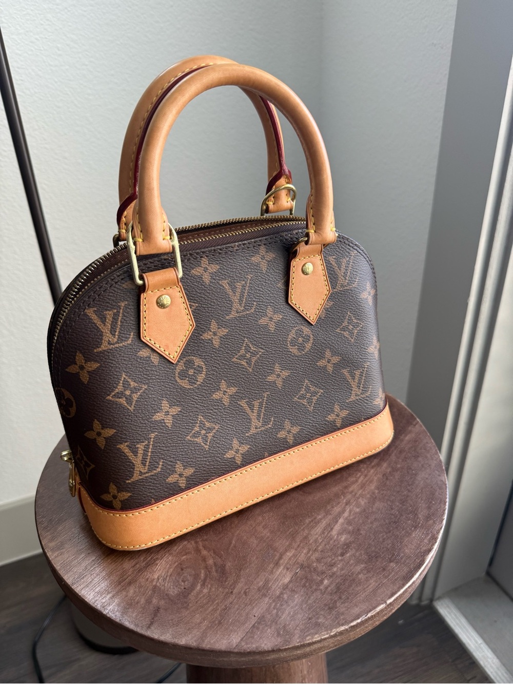 Louis Vuitton Alma BB Monogram Canvas Top-Handle Satchel in Brown and Tan